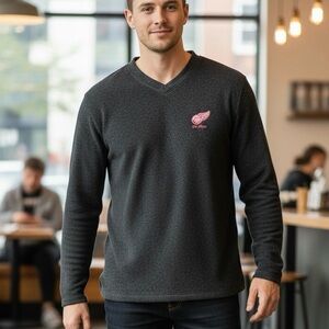 Detroit Red Wings Fleece Pullover V Neck Long Sleeve Gray‎ Athletic Men Size XL